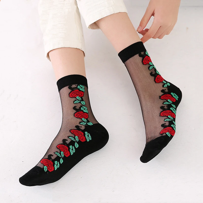 Women's Embroidery Flowers Socks 2020 New Summer Ladies Girl's Transparent Lace Mesh Floral Socks Hosiery Gauze Sock for Work