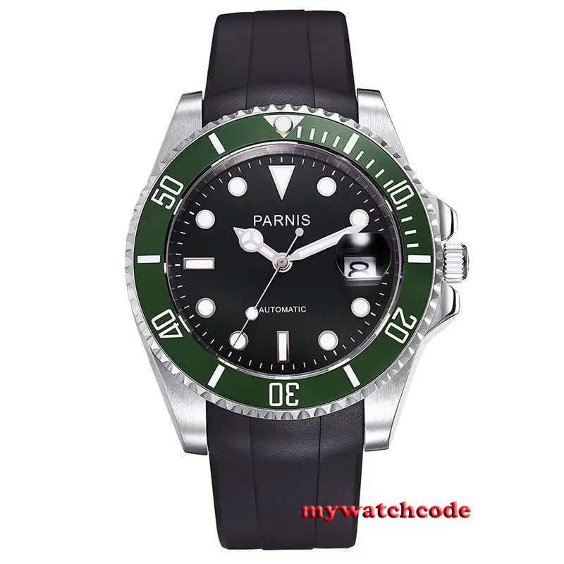 

40mm Parnis black dial ceramic bezel sapphire miyota Automatic Mens Watch P627