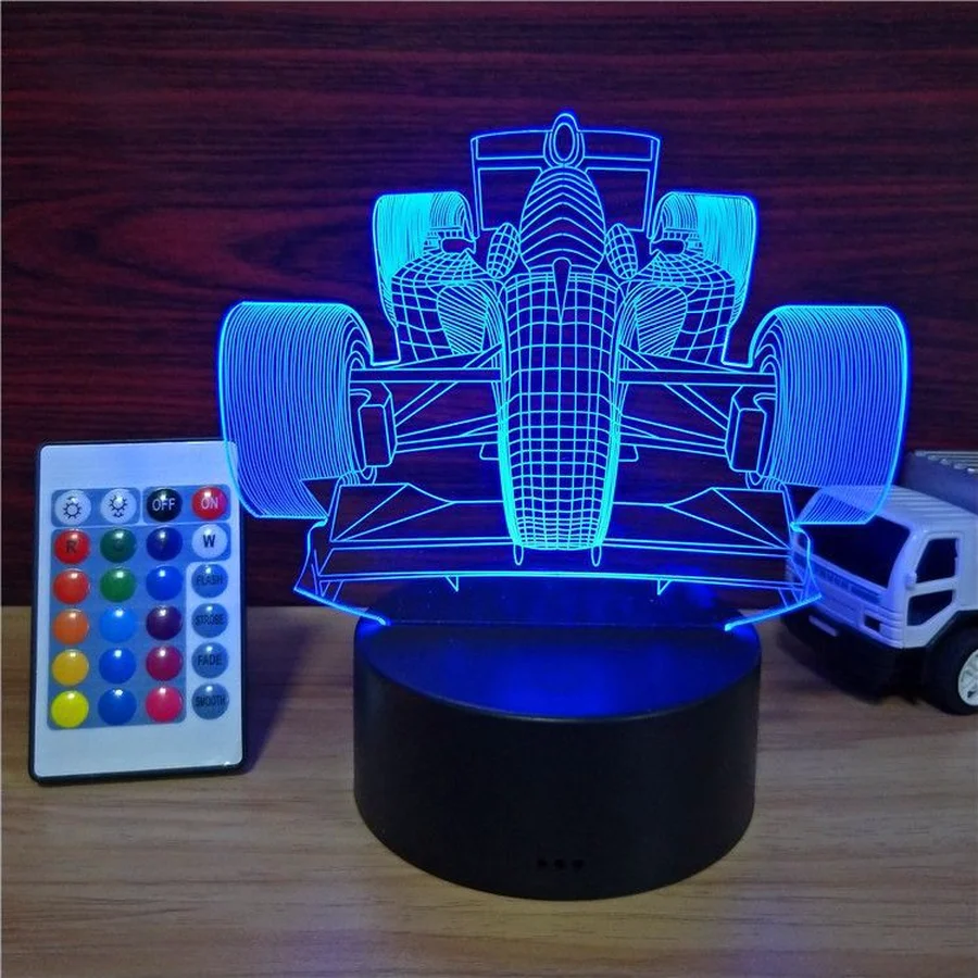 Гоночные автомобили 3D Голограмма Иллюзия светодиодный ночник USB Сенсорное