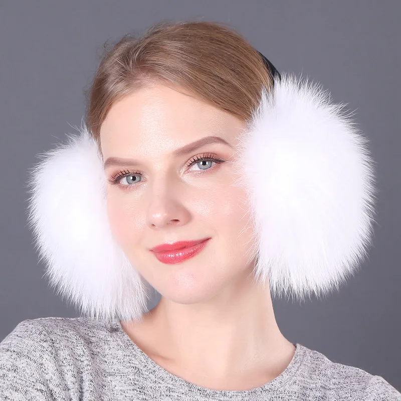 Fox Fur Earmuffs Women New Warm Natural Fur Pompom Earmuffs Lovely Earlap Genuine Fur Plush Ear Muff for Russian Winter - Цвет: color4