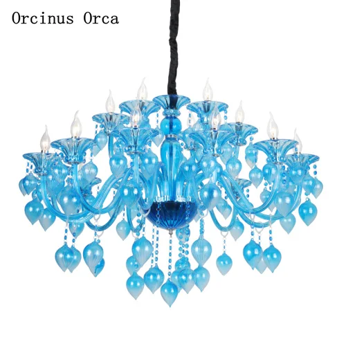Средиземноморская синяя хрустальная люстра для гостиной столовой спальни