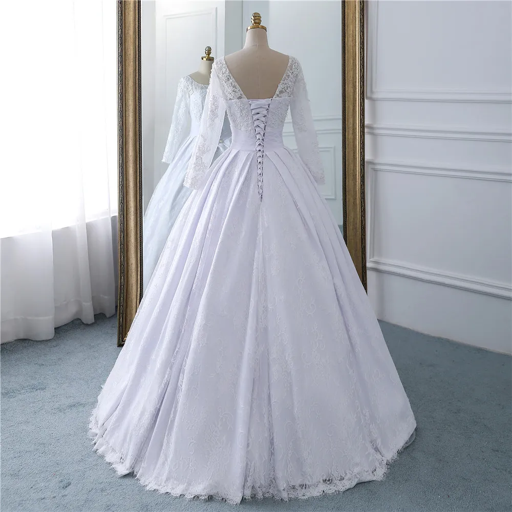 Fansmile длинный рукав кружева бальное платье Свадебные платья Vestido De Noiva под заказ Плюс Размер свадебное платье FSM-488F