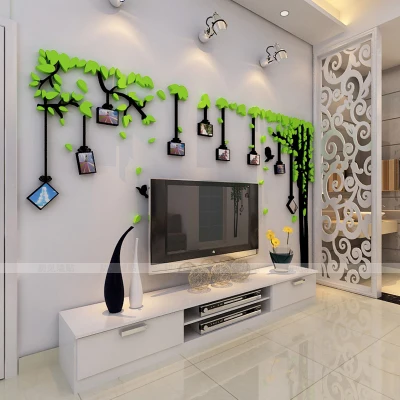 light green-right 3d акриловая фоторамка Дерево лоза самоклеящаяся Настенная Наклейка ТВ диван фон украшение стены большое дерево наклейка плакат - Цвет: light green-right