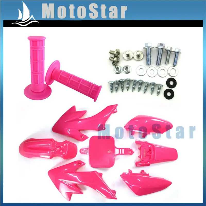 Розовые пластиковые комплекты обтекателей + ручки винты для Honda CRF50 XR50|handle grip|plastic