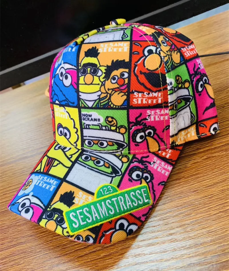 Милая мультяшная Кепка Улица Сезам кепки аниме эмо хип-хоп мягкая бейсболка для