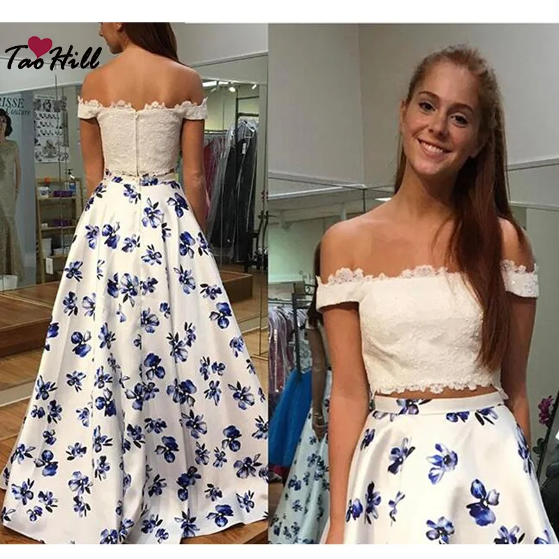 Тао Хилл Белый 2 Шт. Вечерние Платья A-Line С плечо Аппликация Бусы Цветы Халат Де