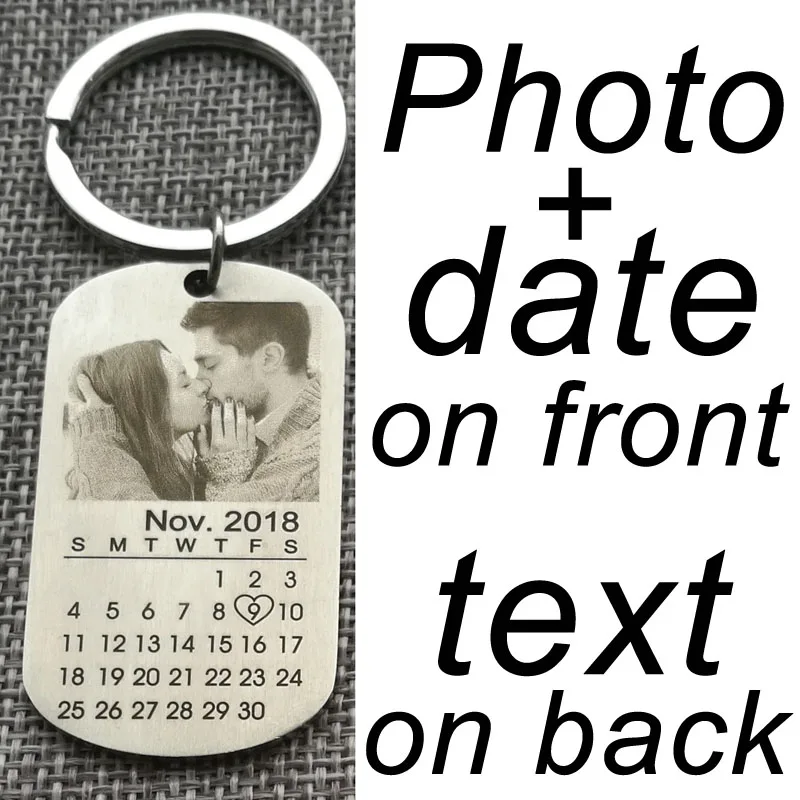 Photo date texts Персонализированные выгравированы фото брелок настроить с вашим фото Дата имена тексты календарь брелок кулон из нержавеющей брелок - Цвет: Photo date texts