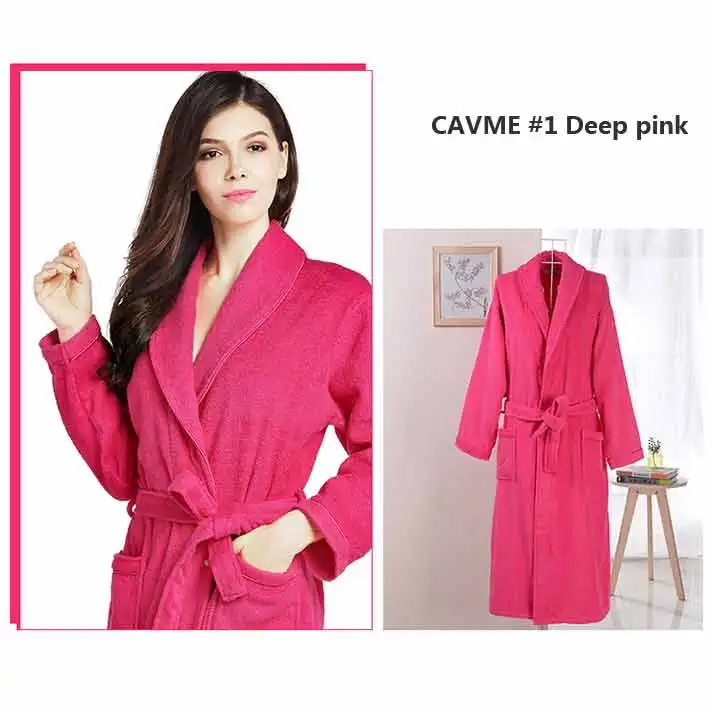 CAVME 1 Deep pink Хлопковый махровый халат для пары, кимоно, полотенце, халат для отеля, халаты для женщин и мужчин, длинный халат для отдыха, длинный рукав, ночной халат - Цвет: CAVME 1 Deep pink
