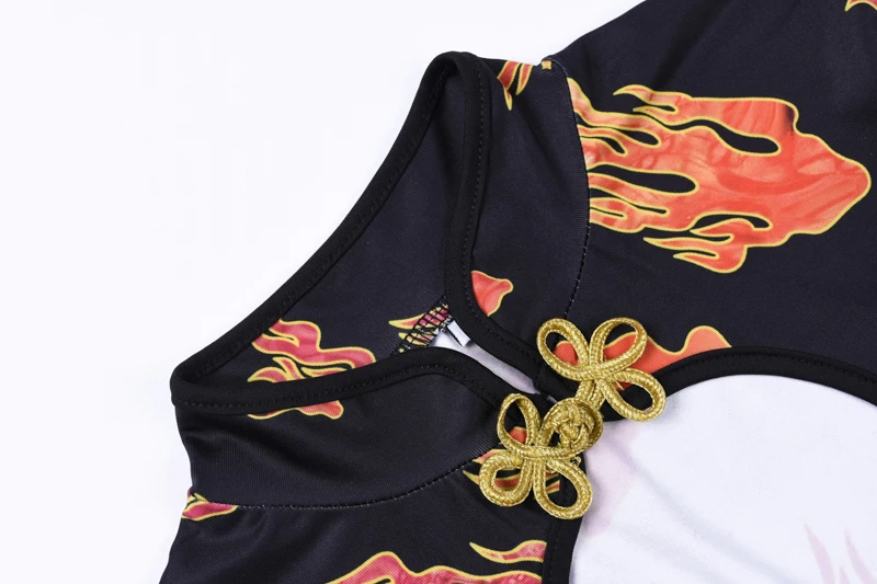 Hugcitar принтом принт cheongsam выдолбить сексуальные летнее летний женское женские женщин мода стройный клубное нарядные высокая талия облегающее обтягивающее мини платье платья поатье