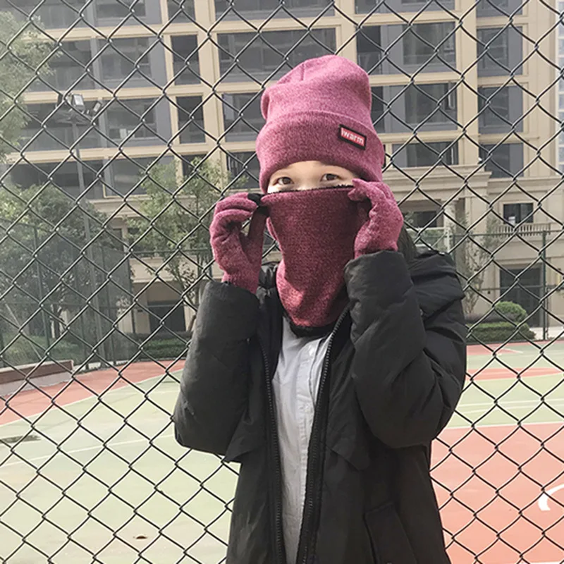 Новая осенне-зимняя вязаная шапка шарф перчатки для мужчин и женщин шерсть плюс