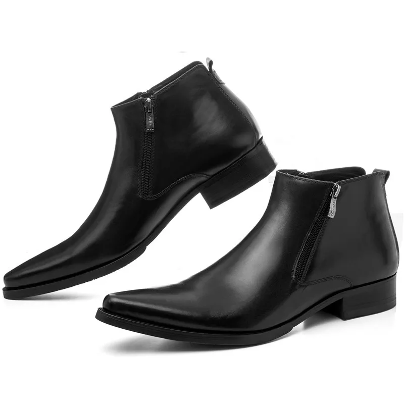 Black Leather Insole Большой размер EUR46 стелька из шерсти зимние черные теплые мужские ботильоны модельные туфли мужская деловая обувь из натуральной кожи с острым носком - Цвет: Black Leather Insole