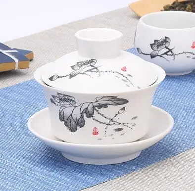 200ml Китайский чайный сервиз Gaiwan, кунг-фу, белый керамический гайвань, голубой и белый фарфор, чайная посуда, супница, сансай, чайная чашка для пуэр - Цвет: 200ml