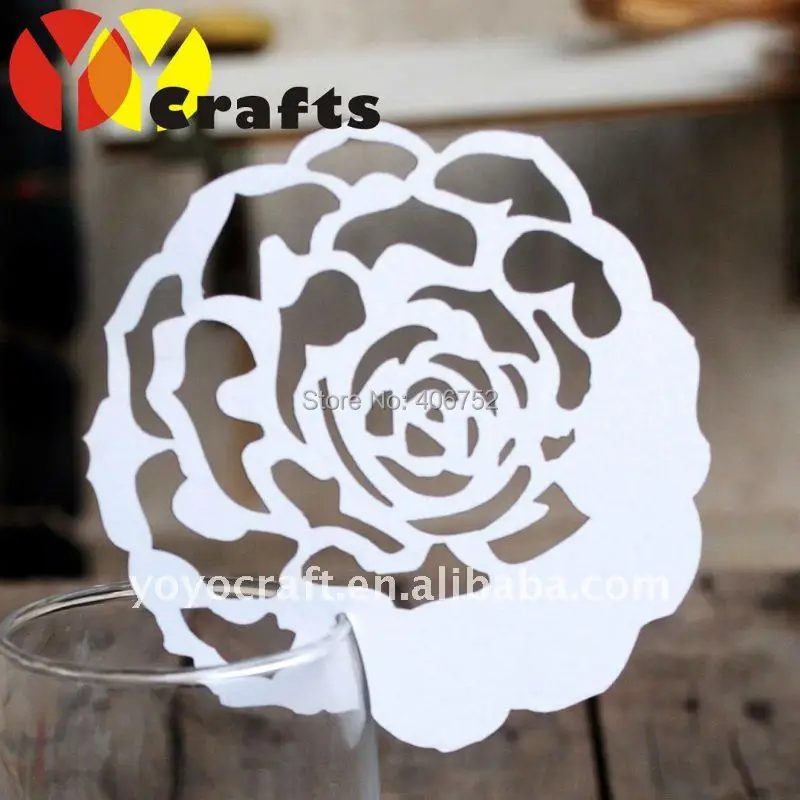 

100pcs Wedding Decorations Rose Place Card for Wine Glass Laser Cut
