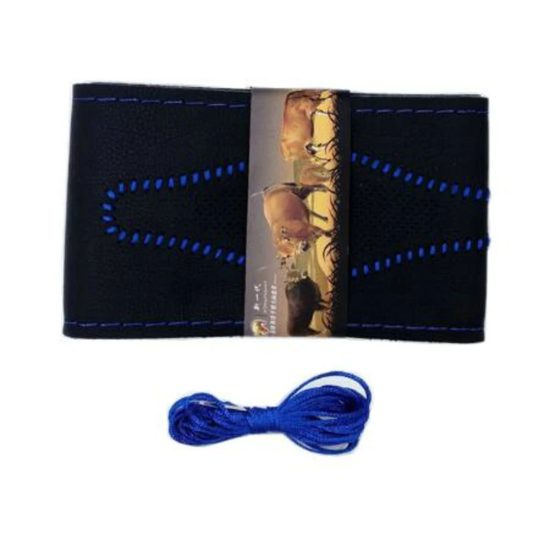 Black Blue Dehyaton черная кожа из микрофибры прошитая вручную оплетка чехол рулевого колеса автомобиля противоскользящая с иглами и резьбой для 38 см автомобиля - Название цвета: Black Blue
