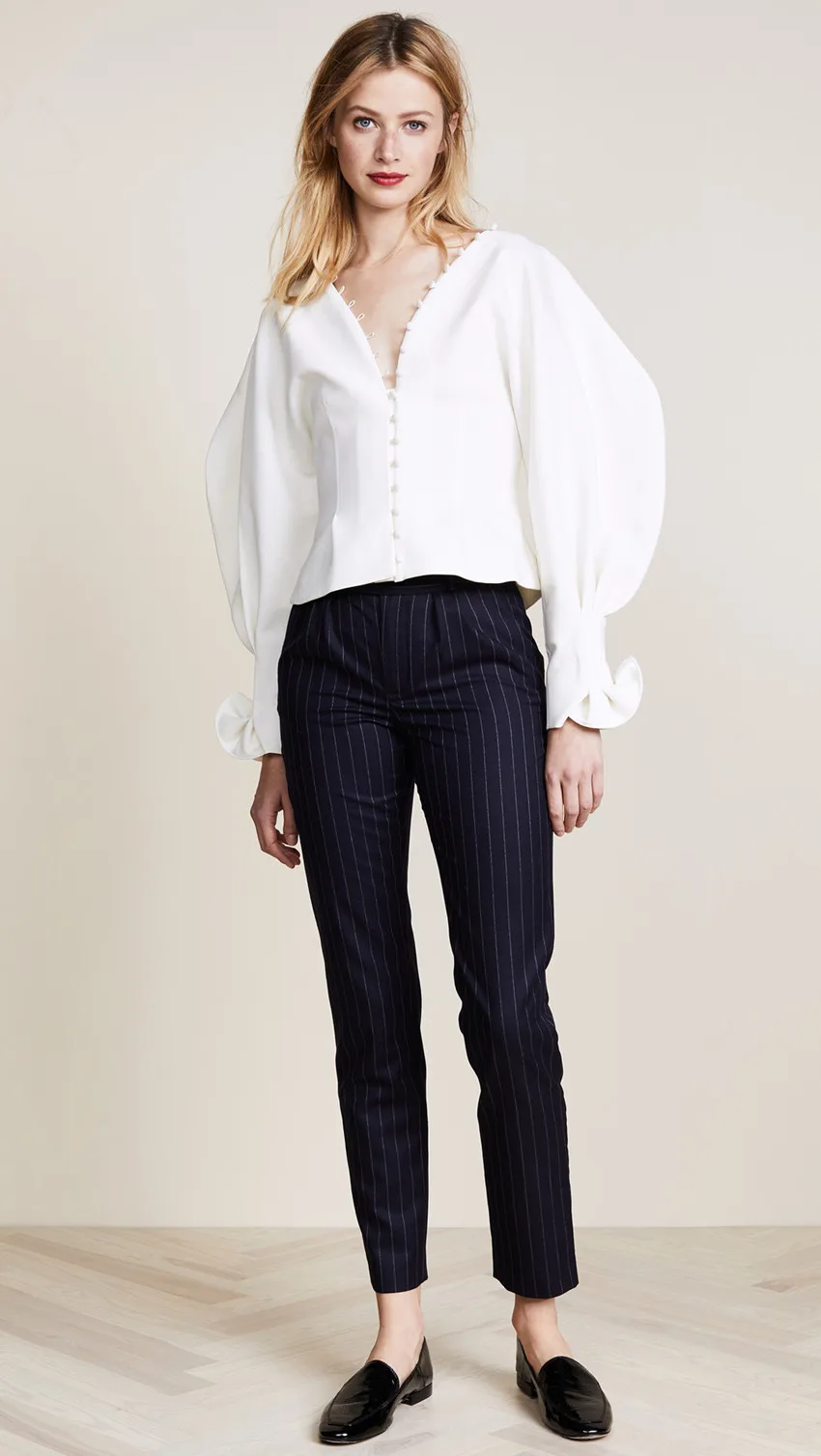 Винтажная женская блузка GETSPRING V образный вырез белая с оборками рукав летучая