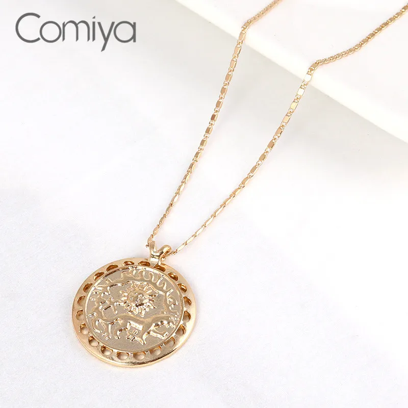 Comiya Necklace For Women Choker Collare Gold Color Zinc Alloy Big Round Pendant Links Chain Fashion Mujer Korean Boho Necklaces | Украшения