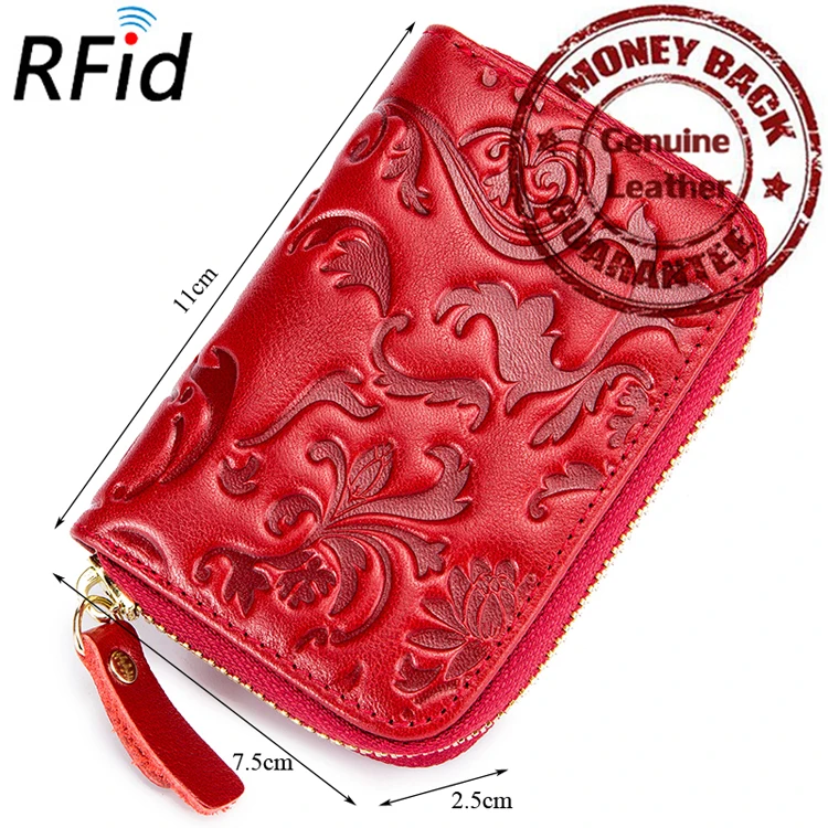 Модное тиснение из коровьей кожи цветок RFID карты бумажники гарантированно брендовый дизайнерский женский держатель для карт популярный винтажный Чехол для карт