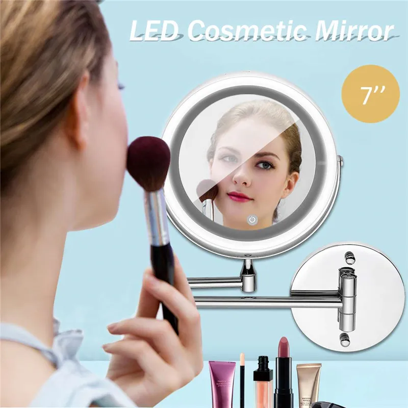 

Зеркало для макияжа, 7 дюймов светодиодный светодиодное, настенное, складное, с 10-кратным увеличением, хромированная Бронза