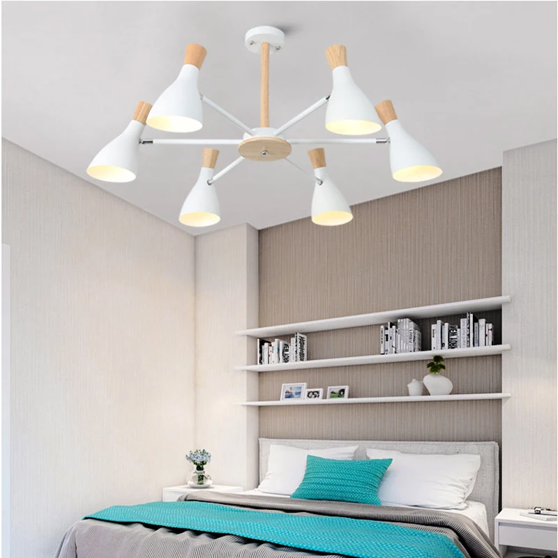 

Nordic wooden chandelier direction adjustable macaron chandelier children's room bedroom ceiling lamp living room LED lighting