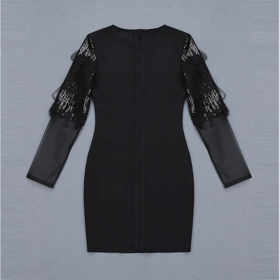 Modphy XS L Сексуальная повязка с блестками платье для женщин зимнее черное Сетчатое