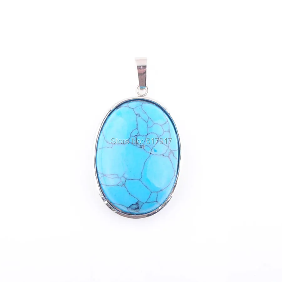 Blue Turquoise RONGZUAN натуральный камень кулон лазурит Роза Quartzs Агаты камень авантюрин Овальный шарик для ожерелья ювелирные изделия TBN319 - Окраска металла: Blue Turquoise