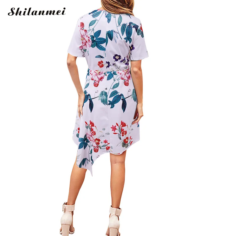 Модное богемное платье миди с цветочным принтом 2019 элегантные облегающие