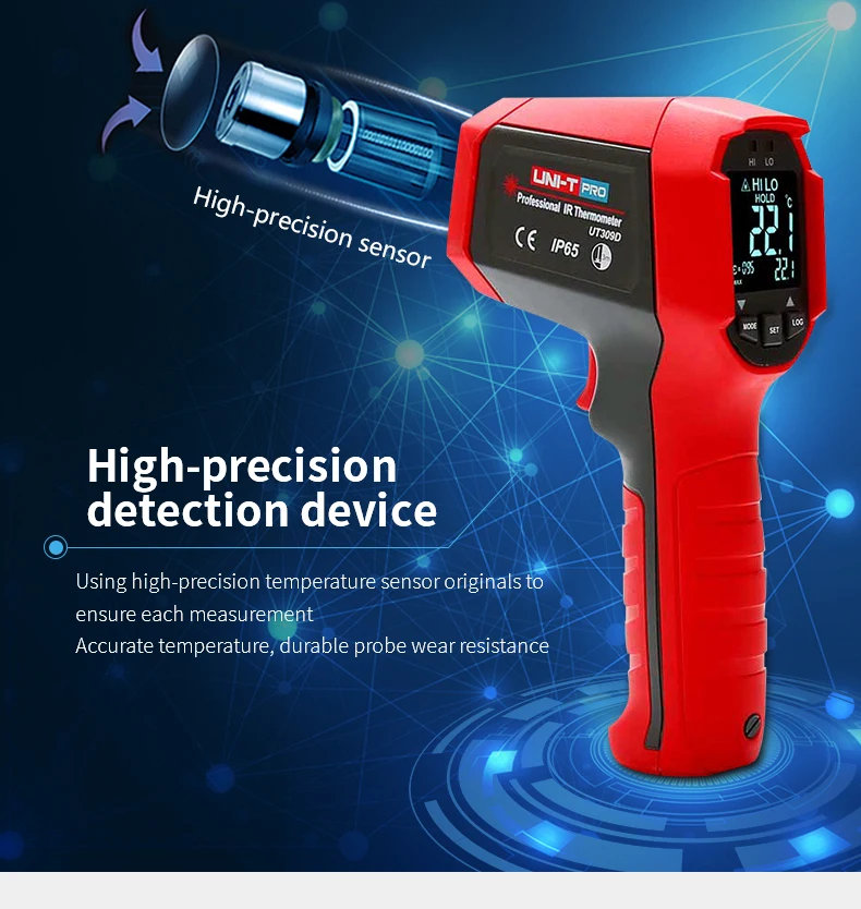 UNI-T UT309D Профессиональный Бесконтактный инфракрасный термометр EBTN дисплей IP65, пылезащитный и водонепроницаемый термометр
