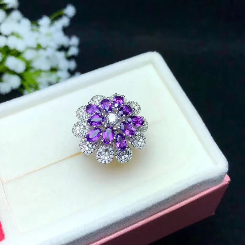 

Natural Amethyst Rings for Women Anniversary Party Gifts More Genuine gemstons Fine jewelry Customized 925 Sterling Silver #645