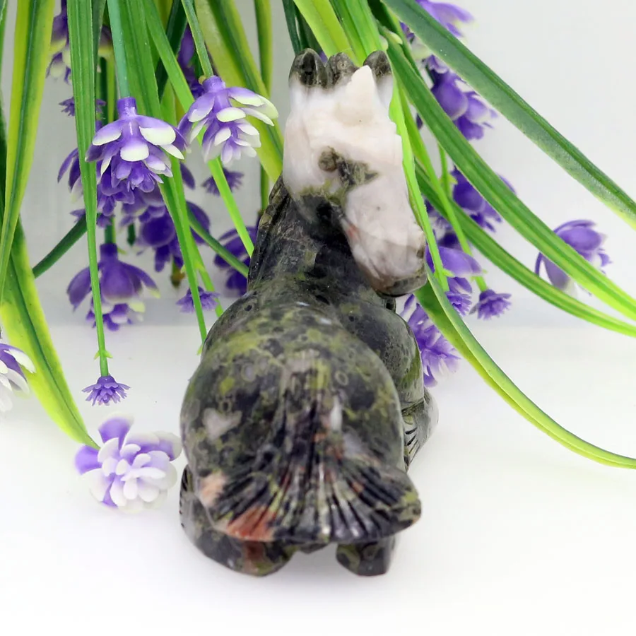 4.36"LOTUS JASPER Carving Unicorn Crystal Skull Crystal Realistic Healing Furnishing Articles Figurine MV58