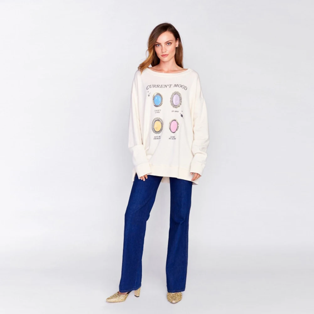 HYH HAOYIHUI Light Beige Basic Sweatshirts Women O neck Printed Long Sleeve Pullover Ladies Casual Loose Street Autumn Jumper|sweatshirt women|basic