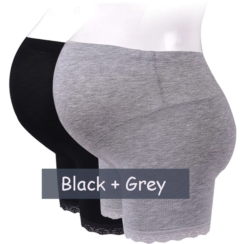 BlackGrey 2 шт., короткие Леггинсы для беременных, для беременных женщин, Модальные, мягкие, хлопковые, завышенная талия, животик, поддерживающие дышащие кружевные бриджи, леггинсы - Цвет: BlackGrey
