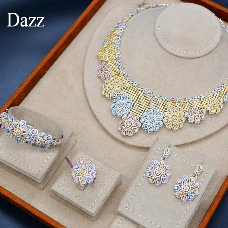Женский свадебный комплект ювелирных изделий Dazz золотистые Свадебные украшения