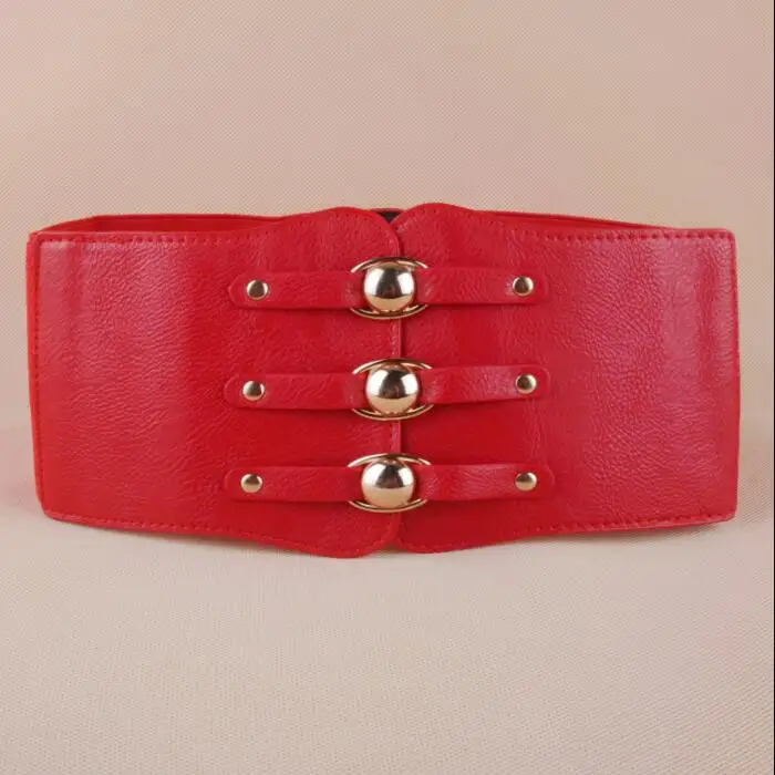 red color Новые Модные аксессуары популярный кожаный ремень панк широкий пояс-ремень Эластичный королевская Золотая пряжка красота для женщин - Цвет: red color