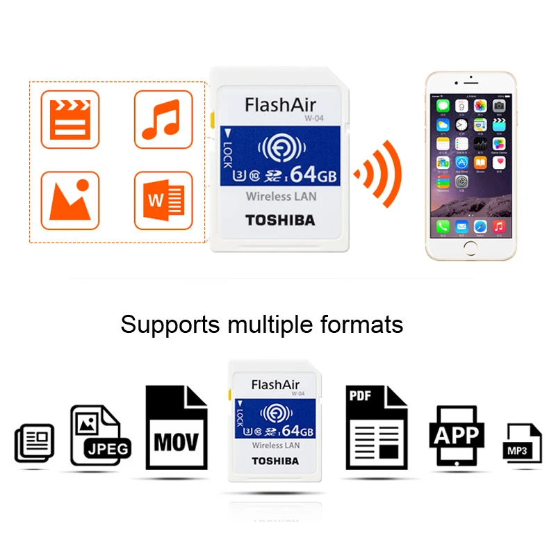 TOSHIBA FlashAir W-03, 32 ГБ, 16 ГБ, SDHC, беспроводная W-04, 64 ГБ, SDXC, WiFi, sd-карта, UHS-I, класс 10, U3, флеш-карта памяти для цифровой камеры