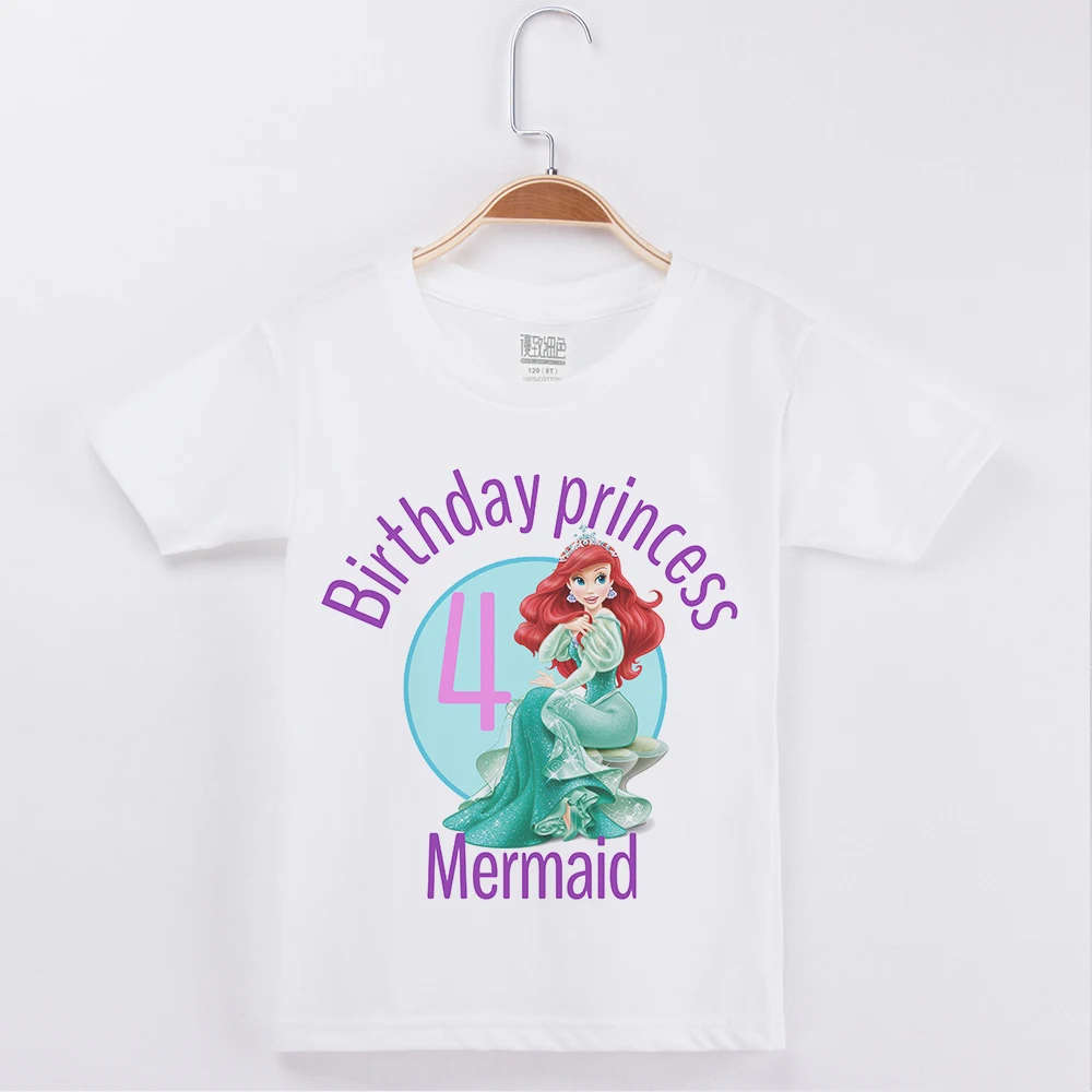 

Mermaid Printed Clothes For Girls Birthday T Shirt For Kids Cartoon Painting 100 Cotton Children Boys Costumes Girl Tops Tees