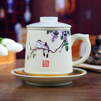 Houmaid drinkwareChinese керамические чайные чашки и блюдца наборы с крышкой фильтр чашка, фарфоровая чайная чашка из Цзиндэчжэнь - Цвет: Бургундия