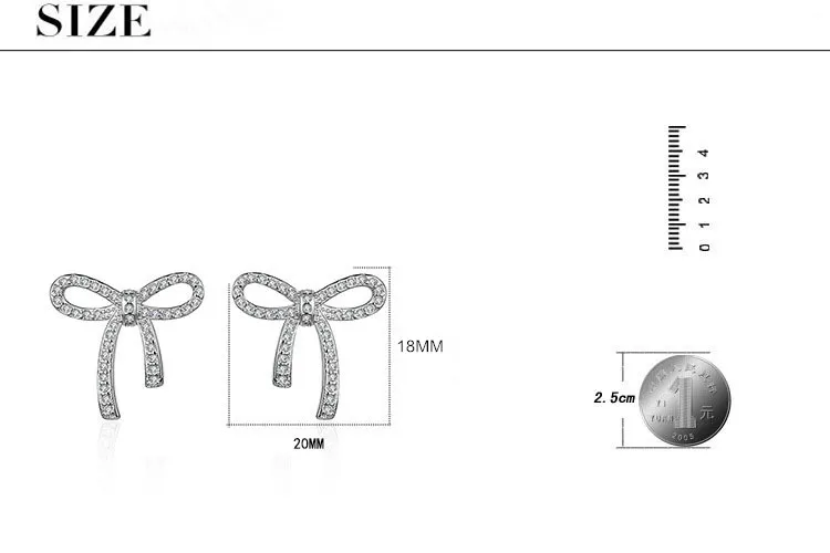 Высокое качество классический дизайн бант блестящий кристалл женское серебро 925