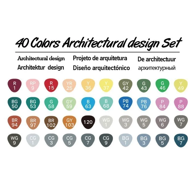 40 Architectural Set TIANHAO 30/40/60/80/168 Цвета Арт Набор маркеров c чернилами на спиртовой основе Эскиз маркер для белой доски для художника для рисования манга анимация расходные материалы - Цвет: 40 Architectural Set