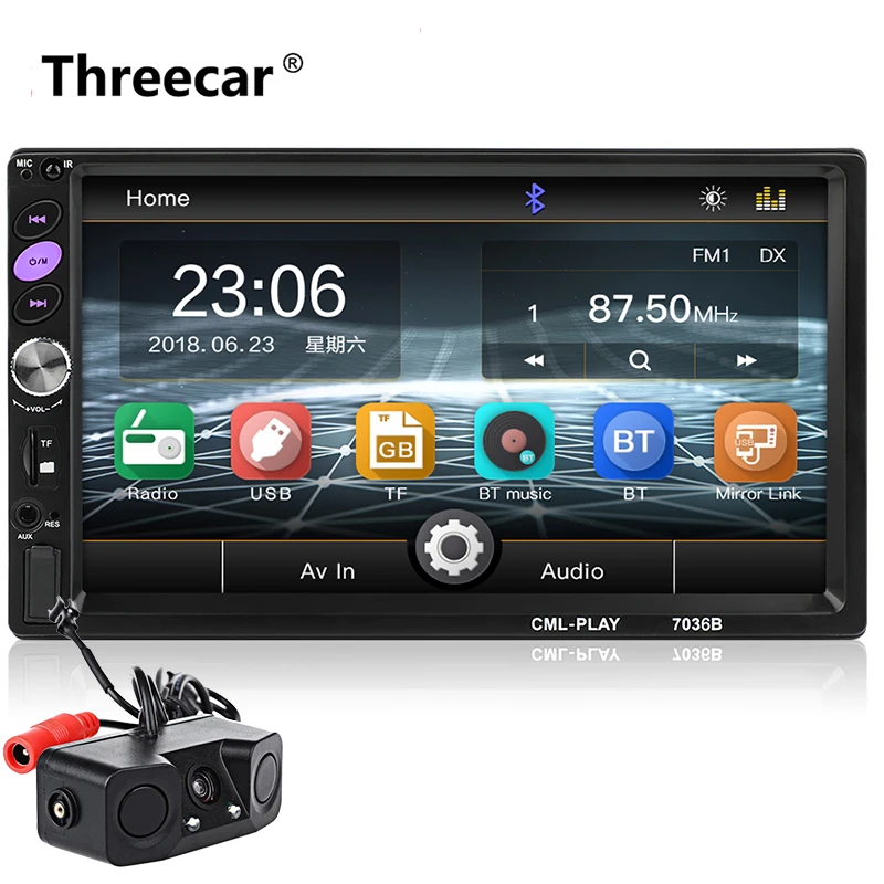 with pz451 7 дюймов Bluetooth 2 Din Зеркало Ссылка для Android 8,0 Поддержка камеры заднего вида автомобиля радио плеер ЖК сенсорный экран автомобиля аудио FM 2 din 7036 - Цвет: with pz451