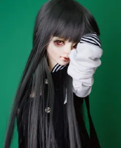 Парик для шарнирной куклы, Длинные темно-серые прямые волосы, высокотемпературная проволока, 13, 14, 16, 18