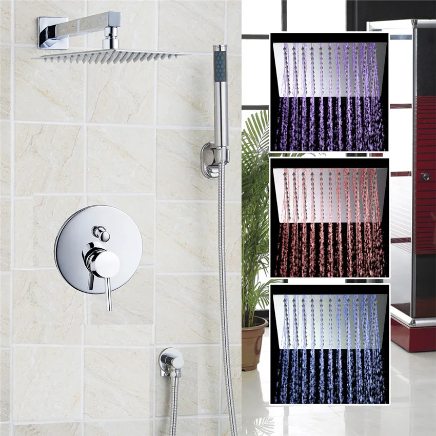 

Torayvino Shower Set 3 Colors LED Luxury Square Rainfall 12" Shower-Head with 400MM Shower wall pipe shower-set
