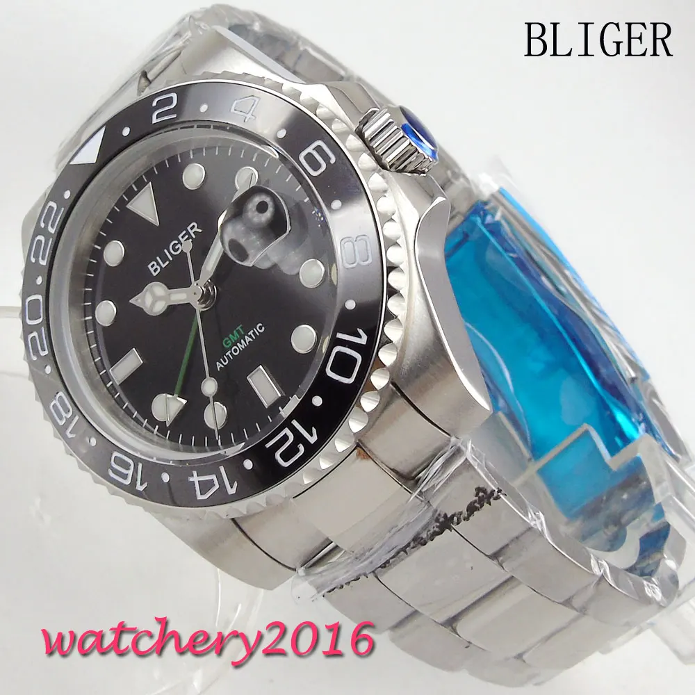 40 мм черный циферблат с керамическим ободком регулировкой даты светящиеся