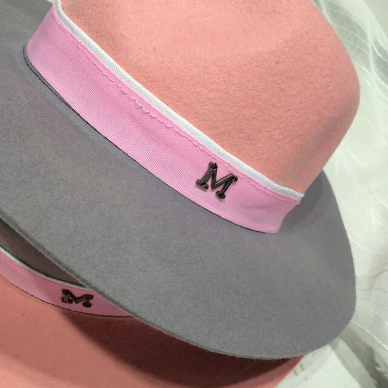 Элегантные зимние женские букву м 100% шерсть Джаз Fedoras Hat розовый шляпа для женщин