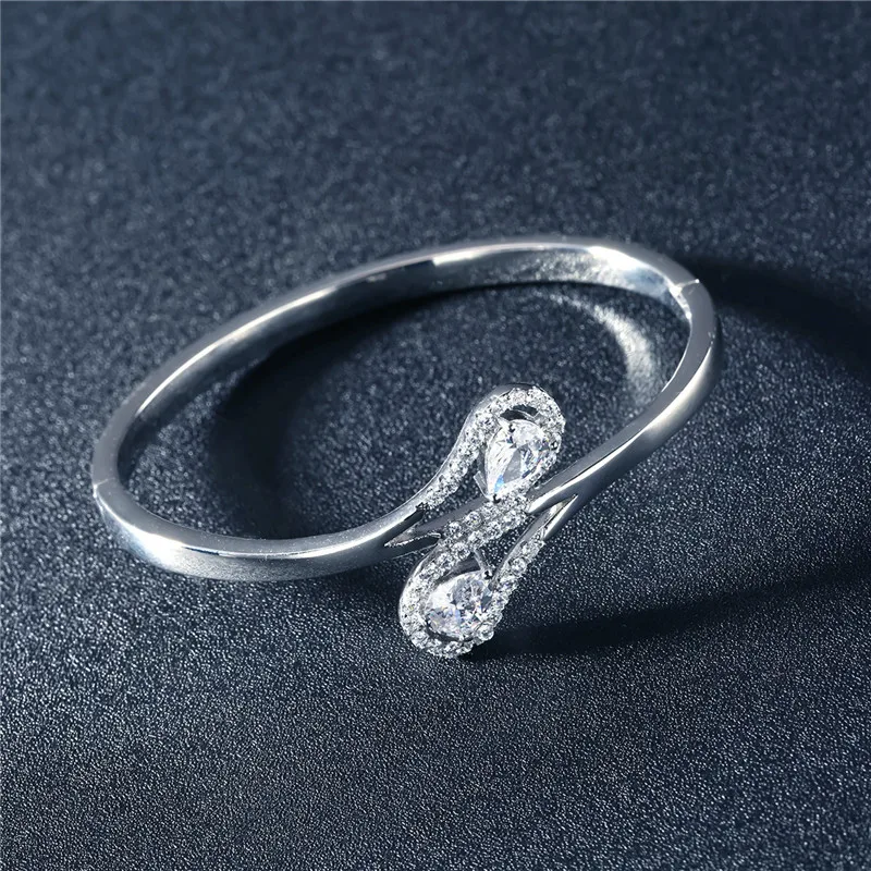 Silver Color Crystal Bracelet &amp Bangles for Party and Wedding High Quality Copper Gifts Cute Luxury | Украшения и аксессуары