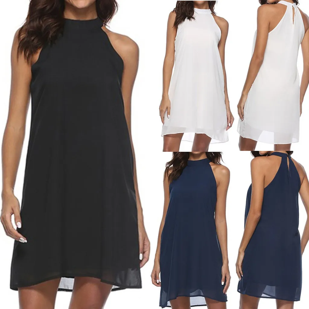 Женское шифоновое платье без рукавов повседневное однотонное летнее размера