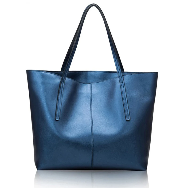 Blue Серебристые женские сумки из натуральной коровьей кожи, большая сумка, модная ручная сумка с верхней ручкой, большая роскошная женская сумка через плечо - Цвет: Blue
