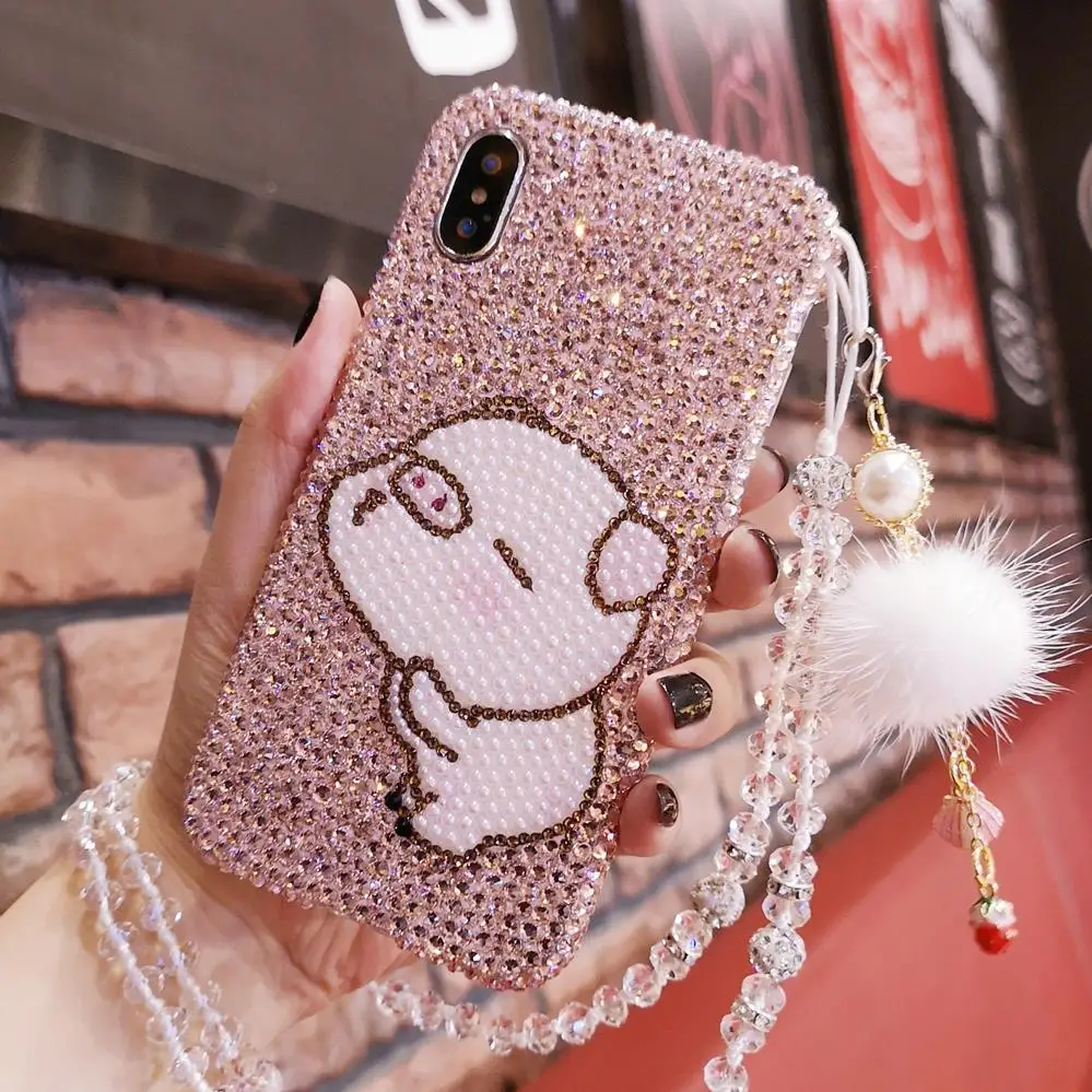 For iPhone XS Max Luxury Pig Bling Crystal Diamond Cover for iphone XR X 6 6S 6SP 7 7P 8 8plus Festive Red stones case +strap |