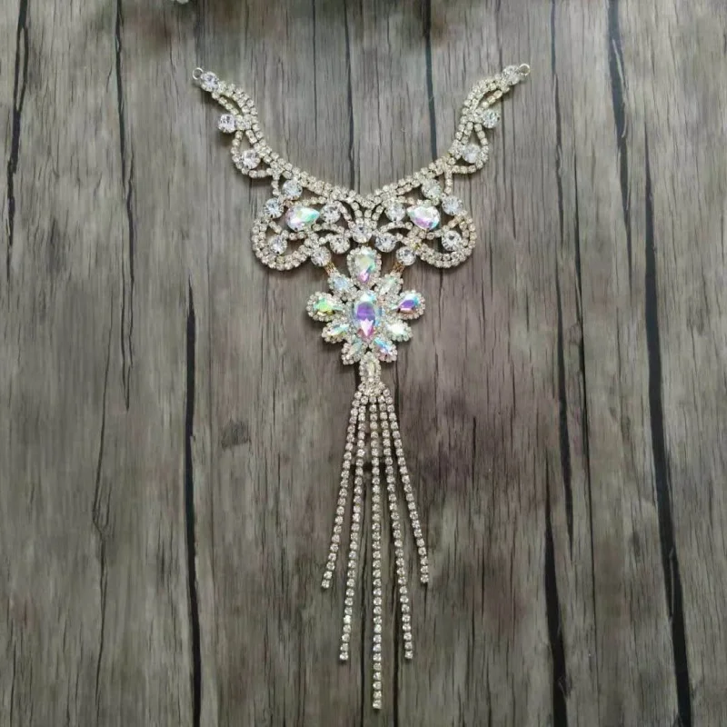 

Free Shipping 12pcs/lot 10'' Crystal AB Rhinestone Applique Bridal Sash Rhinestone Patch Apparel Buckle LSAP026