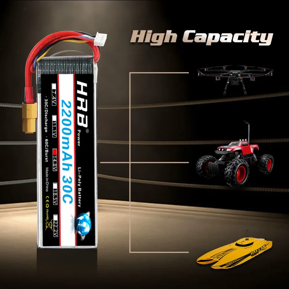 Аккумулятор hrb Lipo 2S 3S 4S 5S 6S 3,7 V 7,4 V 11,1 V 14,8 V 18,5 V 22,2 V 2200mAh 30C для RC FPV вертолета лодки квадрокоптера Trex 450