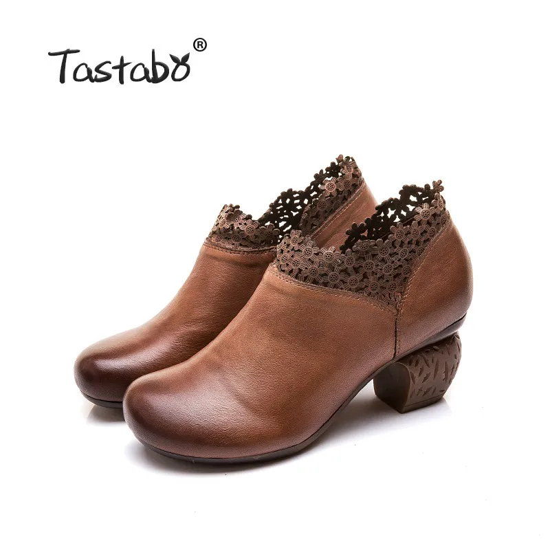 Brown Tastabo/женские ботинки на высоком каблуке; Цвет черный, коричневый; женская обувь; удобная повседневная обувь ручной работы; характерный цветочный дизайн - Цвет: Brown